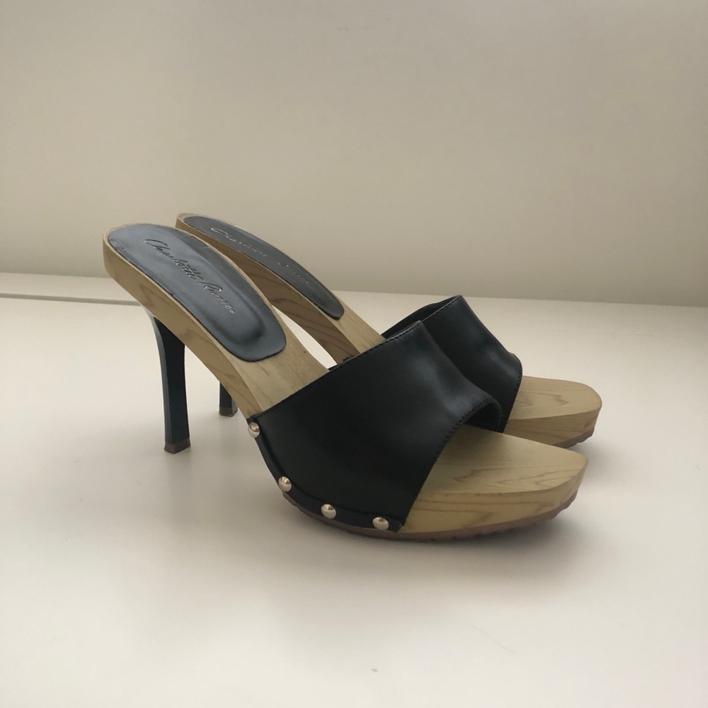 Vintage Charlotte Russe Black Leather & Wood Heels